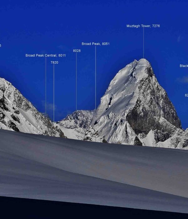 Chiring 5735 West-Muztagh-Pass nach O zum Thyor + Broad Peak + Muztagh Tower